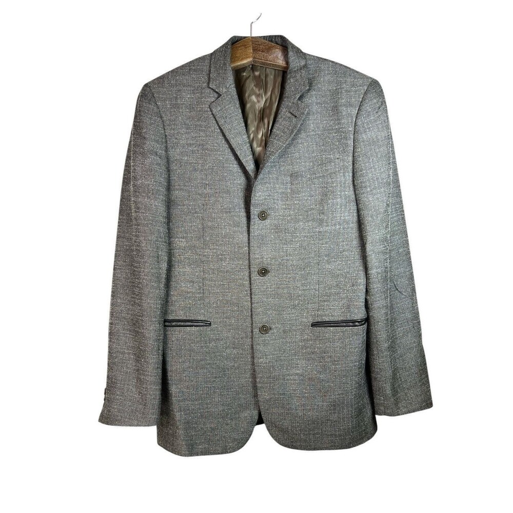 John Varvatos Mens Brown USA Wool Silk Blend Blazer Jacket Size 42 Long